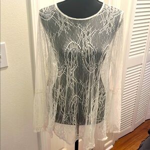Modern Movement Elegant Boho Lace Sheer Top - White